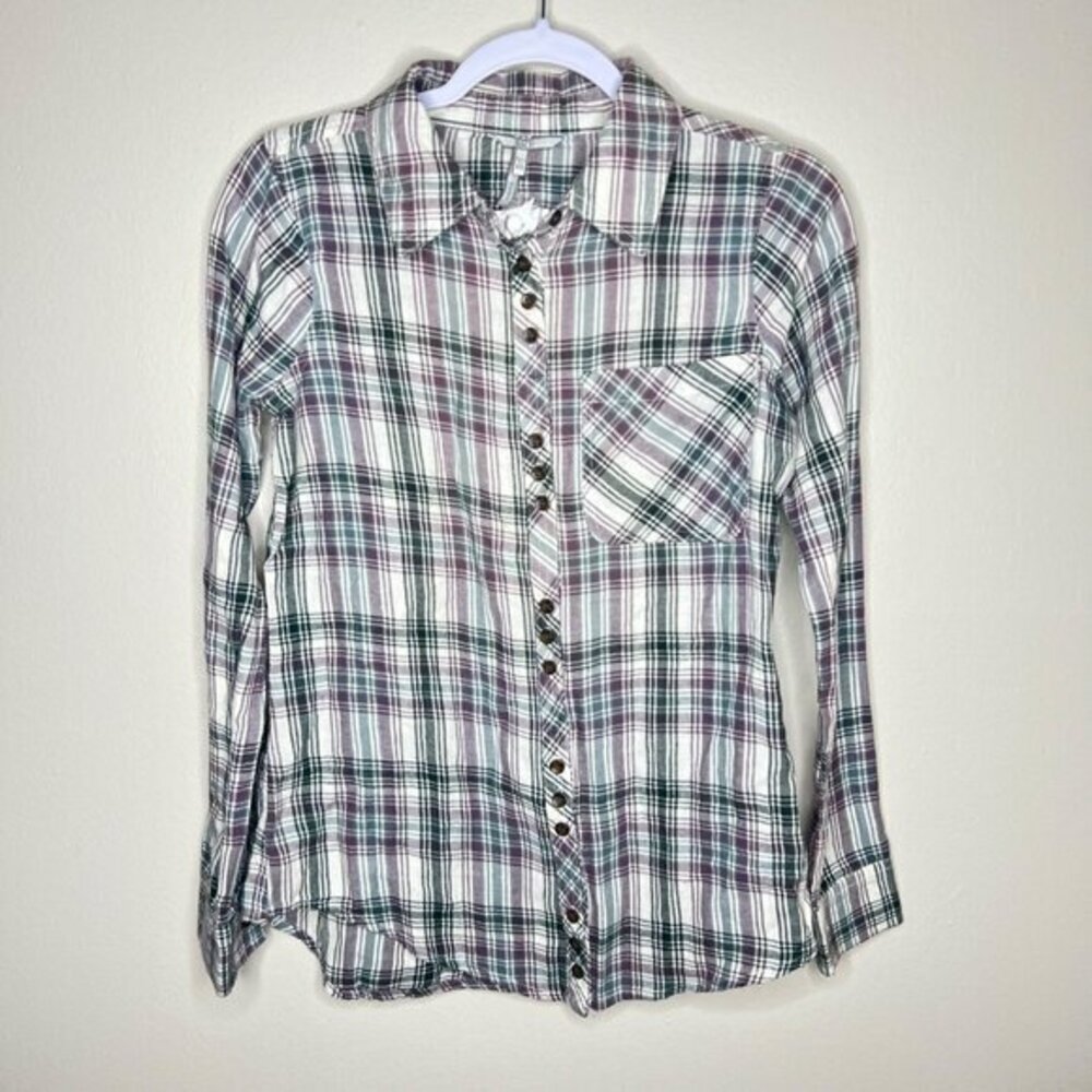 BKE Eased Grey‎ Multi Plaid Flannel Button-Up Shirt XS